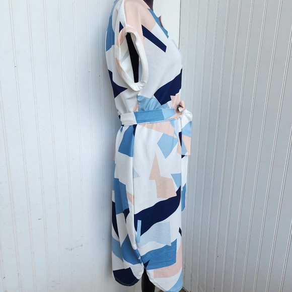 Women's Modern Graphic Design Shirt Dress Knee Length Full Pattern French Sz L - Picture 5 of 11